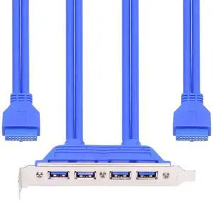 CY Internal Four Ports USB 3.0 Female Mount Panel to Motherboard 20pin Baffle Cable with PCI Bracket 50cm