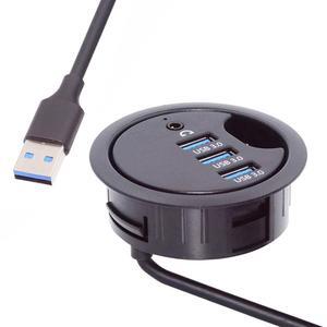 CY USB 3.0 Hub Sound Card 3 Port USB 60mm Desk Grommet Splitter Dock Station Headphone Mic Audio Interface for Desktop PC