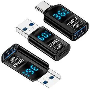 CY 3pcs/lot Type-C Smart LED Display USB-C to USB3.2 Type-A Adapter 10Gbps Data Current Voltage Fast Charging Monitoring Display Tester Detector