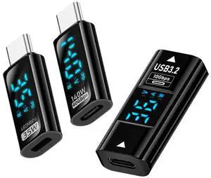 CY 3pcs/lot Type-C Smart LED Display USB-C Female to USB Type-A 8P Adapter Data Current Voltage Fast Charging Monitoring Display Tester Detector