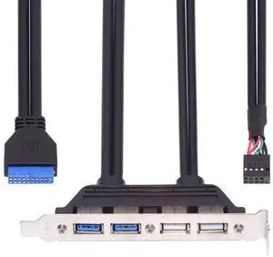 CY Internal Four USB2.0 & USB 3.0 Female Mount Panel to Motherboard 9pin 19pin 20pin Baffle Cable with PCI Bracket 50cm