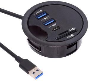 CY USB 3.0 Hub Sound Card USB-C 2 Port USB 60mm Desk Grommet Splitter Dock Station Headphone Mic Audio Interface for Desktop PC Desk