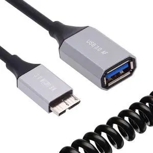 CY Micro-USB3.0 Male Host to USB3.0-A Female OTG Stretch Coiled Cable 100cm Extension 5Gbps for Disk Phone Camera Data