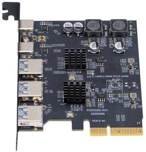 CY 10Gbps Three Type-A USB3.0 Back Panel Socket & Dual USB3.1 Type-C USB-C to PCI-E Express Card Adapter ASM3142 VL822