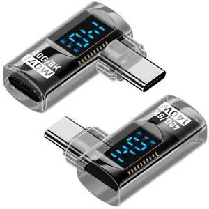 CY Type-C Smart LED Display USB-C Male to Female Extension Adapter USB4.0 40Gbps 140W Left Right Angled 90 Degree Current Voltage Monitoring