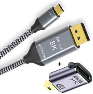 CY Reversible Mini DisplayPort DP Source to USB 3.1 Type C USB-C Displays Male 8K HDTV Cable for Laptop Monitor 1.8m