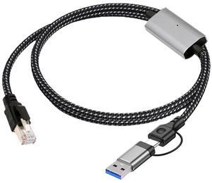 CY Combo USB Type-A & Type-C USB-C to Ethernet Cable URJ45 Male Cord Directly Connected 1000Mbps Gigabit LAN Network