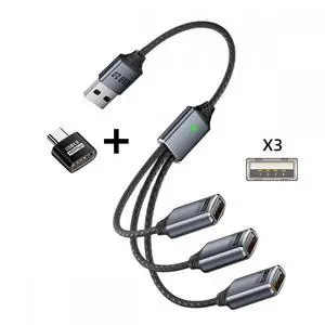 CY Cable USB 2.0 Type-A to 3 Ports Hub Cable Bus Power 1 to 3 Data for Laptop Desktop Phone Mouse Keyboard Printer Disk