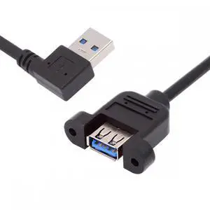 CY Left Angled USB 3.0 Male to Female Type-A Panel Type Header Cable 90 Degree Connector 30cm