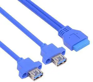 CY Dual Port USB 3.0 Female Type-A Panel Type to Motherboard 20Pin 19Pin Header Cable 50cm
