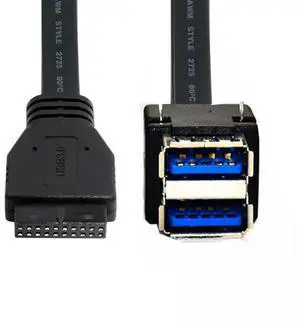 CY Cable Stackable Dual Port USB 3.0 Female Type-A DIP Type to Motherboard 20Pin 19Pin Header Cable with Fixed Feet 50cm
