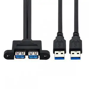 CY Dual USB 3.0 Male to Female Type-A Panel Type Header Cable Horizontal Flat Connector Dual Ports 50cm