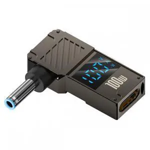 CY Cable Type-C USB-C Input to DC 4.5x3.0mm Jack Smart LED Display 100W Output Power 20V 5A PD Charge 65W Adapter Compatible with Laptop
