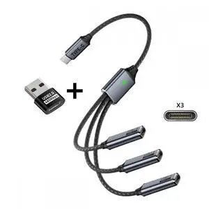 CY USB 2.0 Type-C USB-C to 3 Ports Hub Cable Bus Power 1 to 3 Data for Laptop Desktop Phone Mouse Keyboard Printer Disk