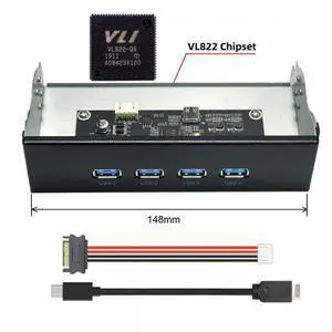CY 10Gbps USB 3.1 Type-A HUB 4 Ports Front Panel to Motherboard Type-E Connector Cable 10Gbps for 5.25" CD-ROM Bay Tray