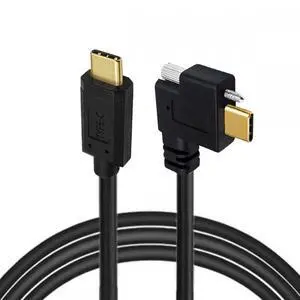CY Cable USB 3.1 Type-C Male to Single Thumbscrew Locking USB-C Horizontal 90 Degree Left Right Angled 10Gbps Data Cable Panel Mount Type