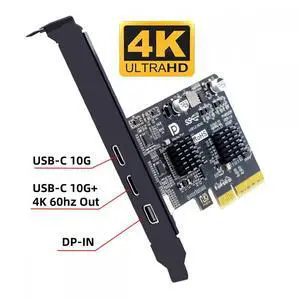 CY PCI-E Express 4x & Mini Displayport 1.4 Input to Dual 10Gbps USB 3.1 Type-C USB-C & 4K 60hz Output Desktop Graphics Expansion Card Adapter ASM3142
