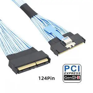 CY PCI-E 5.0 Mini Cool Edge IO MCIO STR PCI-E 16x 124Pin Male to MCIO 124Pin Male Extender Cable 50cm with Pull Tab
