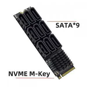 CY NGFF NVME M-Key PCI Express M.2 to 9 Ports SATA 3.0 6Gbps Adapter Converter Hard Drive Extension Card 2280 for NAS Computer