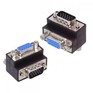 CY Cable 2pcs/lot Up & Down Angled 90 Degree VGA RGB HDB15Pin Screw Type Male to Female Nut Type Extension Adapter for Monitor Displays