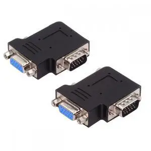 CY Cable 2pcs/lot Left & Right Angled 90 Degree VGA RGB HDB15Pin Screw Type Male to Female Nut Type Extension Adapter for Monitor Displays