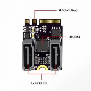 CY NGFF Key A+E PCI Express to SATA 3.0 6Gbps Dual Ports Adapter Converter Hard Drive Extension Card JMB582 2230 CY NGFF Key A+E PCI Express to SATA 3.0 6Gbps Dual Ports Adapter Converter Hard Drive Extension Card JMB582 2230