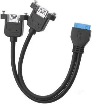 CY USB 3.0 Dual Ports A Female Screw Mount Type to Motherboard 20pin Header cable Black U3-162-BK