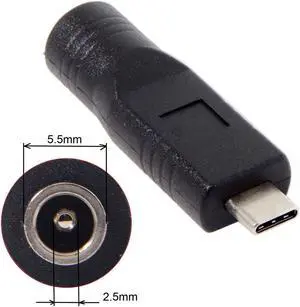 CY DC Jack 5.5*2.5mm Input to USB-C Type-C Power Plug Charge Adapter for Laptop Phone
