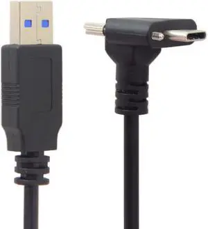 CY 1.2M Down Up Angled USB 3.1 Type-C Dual Screw Locking to Standard USB3.0 Data Cable 90 Degree for Camera UC-128-1.2M