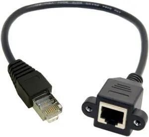 CY 30cm 8P8C FTP STP UTP Cat 5e Male to Female Lan Ethernet Network Extension Cable with Panel Mount Holes UT-011-BK-0.3M