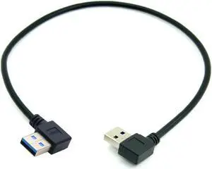 CY 50CM USB 3.0 Type A Male 90 Degree Left Angled to USB 3.0 A Type Right Angled Extension Cable U3-182