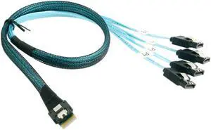 CY Slim Line SAS 4.0 SFF-8654 4i 38pin Host to 4 SATA 7pin Target Hard Disk Fanout Raid Cable 50cm SF-103-0.5M