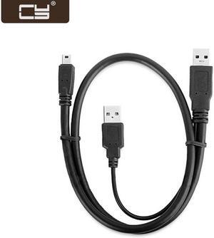 CY USB2.0 Dual two A type Male to Mini 5-Pin male Y Cable,for Hard Disk Drive Case U2-023-BK
