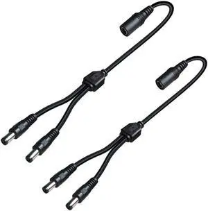 2 Pack Dc Power 1 Female To 2 Male 5.5Mm X 2.1Mm Dc Power Supply Splitter Cord For Surveillance Camera Cable Barrel Plug,Y Splitter Adapter Wire,2 Way Y-Cable For Cctv Security Camera,Led Strip Light