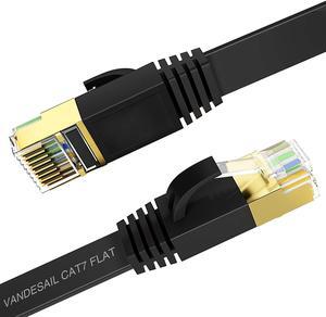 Cat 7 Ethernet Cable, 35 Ft Flat High Speed Network Lan Internet Cat7 Cable Shielded Rj45 Connector Stp With Gold Plated Plug Patch Cord Gigabit 10/100/1000Mbit/S For Switch, Router, Mo
