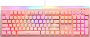 i-rocks K71M Mechanical Gaming Keyboard with Media Control Knob (Gateron Blue Switches, Pink)