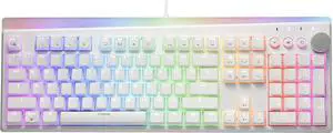 i-rocks K71M RGB Mechanical Gaming Keyboard with Media Control Knob, Gateron Switches (Red), 104 Keys w/Full NKRO, PBT Keycaps, Multimedia Hotkeys, Detachable USB-C Cable and Onboard Storage, White
