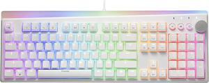 i-rocks K71M RGB Mechanical Gaming Keyboard with Media Control Knob, Gateron Switches (Brown), 104 Keys w/Full NKRO, PBT Keycaps, Multimedia Hotkeys, Detachable USB-C Cable and Onboard Storage, White