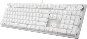 i-rocks K74M Illuminated Mechanical Keyboard - with Gateron Hot Swappable Switches - 107keys, USB-C Detachable Cable, LED Backlit, PBT Double Shot Keycaps, Smart Wheel Control - White