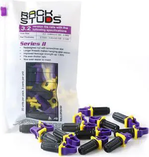 Rackstuds P20 Rack Mount Solution Series II – No More Cage Nuts! The Easiest and Safest Server Rack Solution in 19" Racks with Square Punched Vertical Rails | 20-Pack, Purple, 3.2mm/0.126" Version