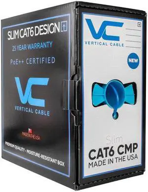 USA 1000ft,  23AWG, Vertical Cable CAT6, 550 MHz, UTP, 8C Solid Bare Copper, Plenum,  Bulk Ethernet Cable - Made in USA, Blue