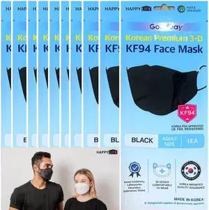 [GOOD DAY] English BLACK KF94 Certified SINGLE Use Dust Masks 10 pcs of Individual Package for ADULT - BLACK