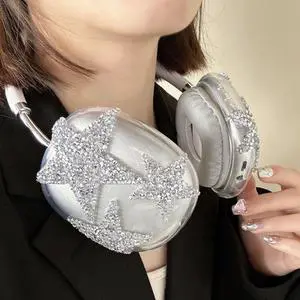 Bling Case Cover for AirPods Max Glittering Rhinestones Stars, Clear Sparkling Cute Soft Cases for Women Accessories Protective Cover for AirPods Max