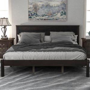 Platform Bed Frame with Headboard Wood Slat Support No Box Spring Needed Queen Espresso