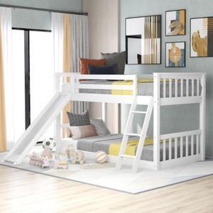 Twin over Twin Bunk Bed with Convertible Slide and Ladder for children teenagers adults easy to assemble White