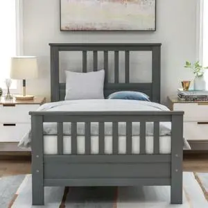 Twin Bed Pine wood MDF Wood Platform Bed No box Spring needed Gray