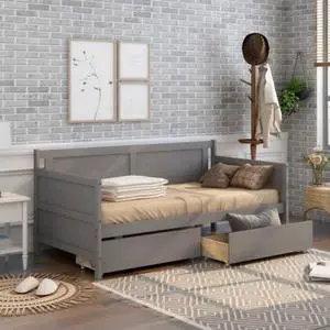 Twin size Sofa Bed Daybed with two drawers Storage Drawers for Bedroom Living Room Grey