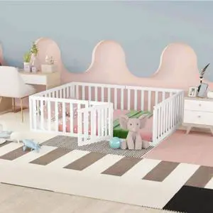 Full Size Plywood Pinewood Daybed Frame with Fence White