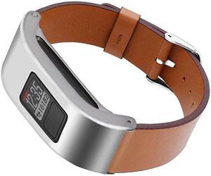 Leather Strap Compatible for Garmin Vivofit 3 Jr Replacement Band with Stainless Steel Protector Case SMampML Brown