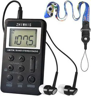 Portable Radio  AM FM Mini Transistor Rechargeable Battery Personal Digital Tuning Stereo Pocket Walkmen Radios with Shutdown Memory and Earphone amp MultiFunction Lanyard for Walking Travel